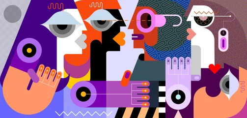 Gardinen Abstraktion Kunst Flat style graphic illustration of a group of beautiful women talking to each other.  ©  danjazzia