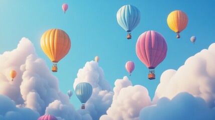Fototapeta premium Vibrant hot air balloons soaring against a clear blue sky in a picturesque scene