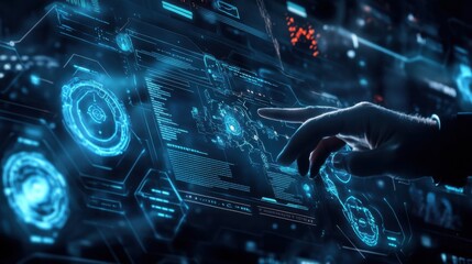 Cybersecurity engineer developing AI based malware detection systems, tech lab with security software interfaces and threat detection dashboards, Cybersecurity style