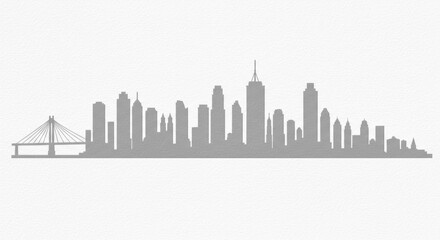 City Skyline Silhouette with Bridge and Black Background