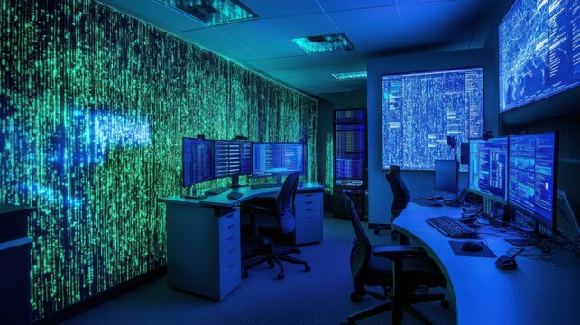 Cybersecurity expert developing advanced encryption algorithms for data protection, office with encryption software and digital security tools, Cybersecurity style