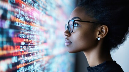 Data scientist building machine learning models for predictive analytics in retail, modern office with large datasets and analytics software, Tech style