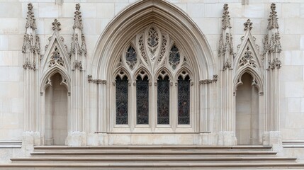Gothic Architecture  Grand Arch Window  Stone Facade  Intricate Tracery  Church Exterior