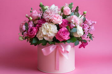 Fototapeta premium pink gift floral arrangement,