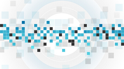 Tech minimal geometric abstract background with linear circles and squares mosaic. Vector concept graphic design