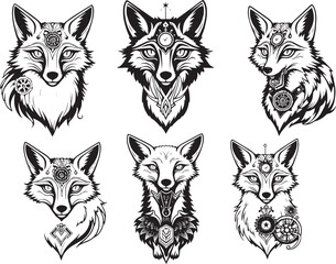 A set of foxes. Hand drawn vector illustration	