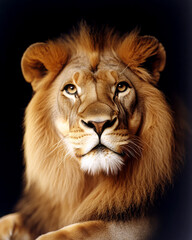Fototapeta premium Majestic lion portrait showcasing strength and grace in nature.