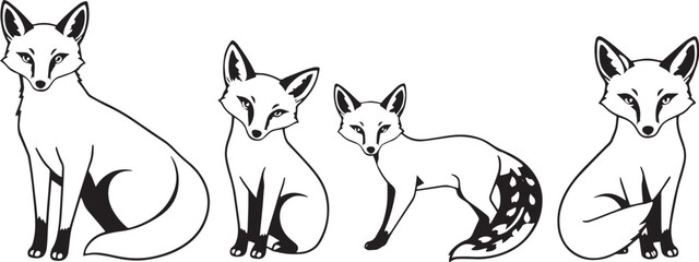 A set of foxes. Hand drawn vector illustration	