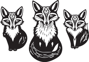 A set of foxes. Hand drawn vector illustration	
