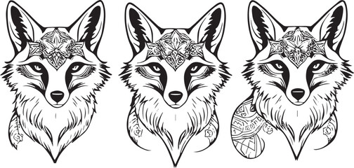 A set of foxes. Hand drawn vector illustration	
