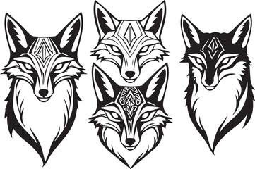 A set of foxes. Hand drawn vector illustration	