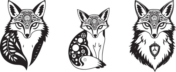 A set of foxes. Hand drawn vector illustration	
