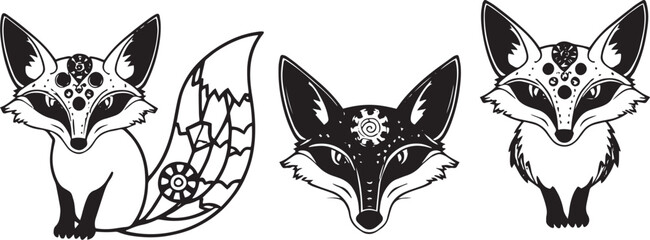 A set of foxes. Hand drawn vector illustration	