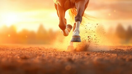 Horse Close up of a horse muscular legs as it gallops on a dirt path.