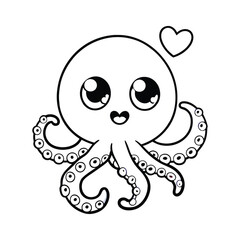 Cute Cartoon Octopus Coloring Vector Design