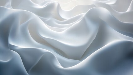 Fototapeta premium Waves of soft white fabric create an elegant and serene abstract landscape, bathed in soft light.