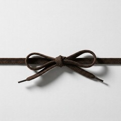 brown shoelace bow on white background minimalist simple design flatlay