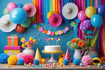 Fototapeta premium Festive Celebration Backdrop with Fun Accessories and Vibrant Decorations