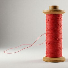 red thread spool on white background close up  image  of sewing supplies  for crafting and diy projects