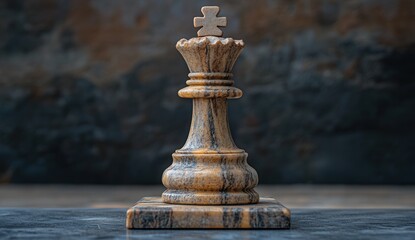 Stone queen chess piece on dark textured background, conveying elegance and strategy.