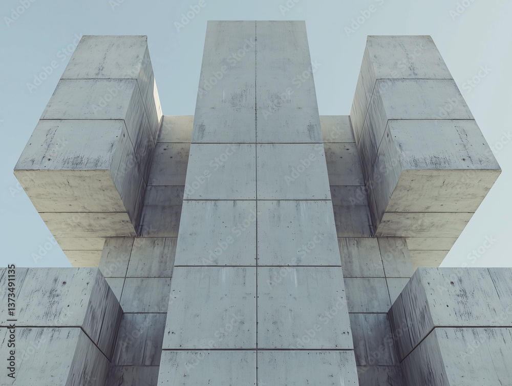 Aufkleber low angle view of modern concrete structure with geometric shapes and clean lines under clear sky