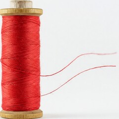 red thread spool isolated on white background  with closeup view of texture