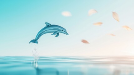 Dolphin A dolphin leaping high out of the ocean with water splashing around.