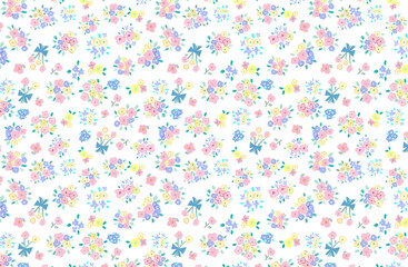 柔らかいタッチの花柄パターン_背景白