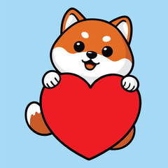 Cute Shiba Inu Holding A Red Heart Expressing Love And Happiness