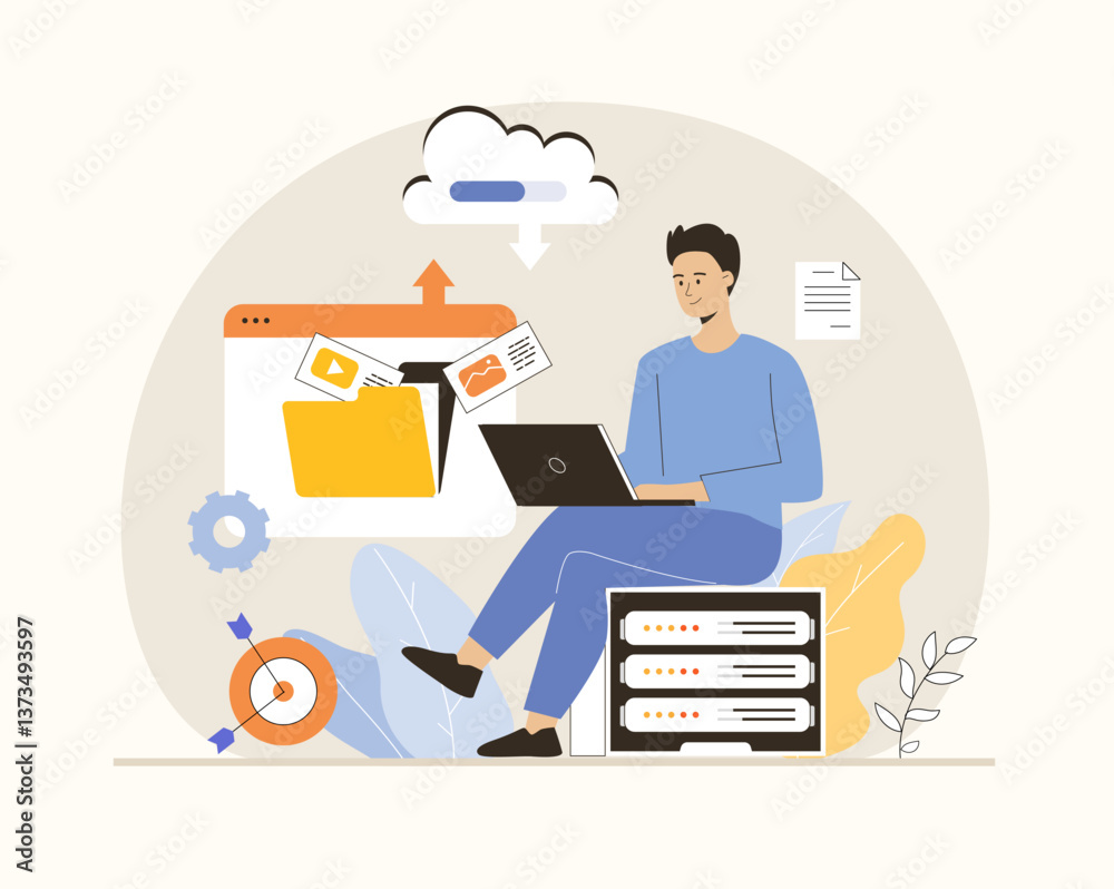 Wall mural saas concept, software as a service. cloud computing and storage, online subscription to programs. f