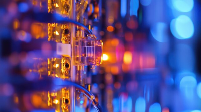 Quantum computing researcher developing quantum algorithms for financial portfolio optimization, lab with quantum processors and stock market data, Quantum Finance style
