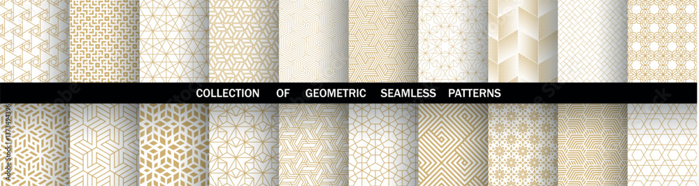 Leinwandbilder geometric set of seamless golden and white patterns. simple vector graphics