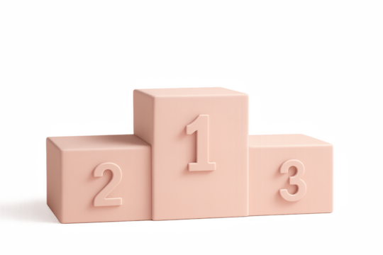 Podium of Achievement: A minimalist podium of the winners with the number one on the top step, representing the first position, symbolizing the pinnacle of success.