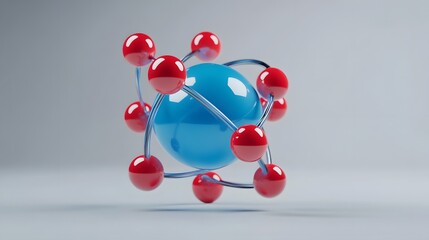 Detailed Red and Blue Atom Nucleus Rendering on Gray Background for Science Curriculum
