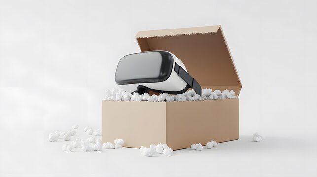 Professional VR Headset Presentation in Open Box with Packing Peanut