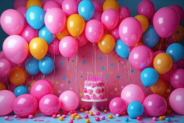 Vibrant 3D Background with Colorful Pink Balloons Perfect for Celebratory Events