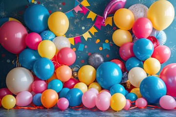 Bright Balloon and Ribbon Backdrop for Joyful Celebrations and Festive Events