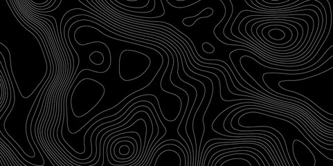 Abstract white line topography geographic mountain relief contour map background, texture terrain lines and geometrics technology topo landscape grid pattern on fresh white line and black background.