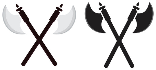 Crossed Double Battle Axe Vector Illustration. Isolated On Transparent Background.