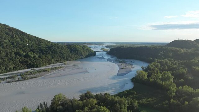 mighty Tagliamento braided river in Italy. One of the remaining unaltered flows in Europe and spectacular wooded European wilderness
