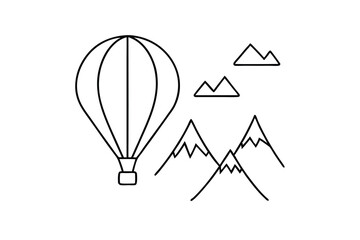 Hot Air Balloon Soaring Over Majestic Mountains and Clouds
