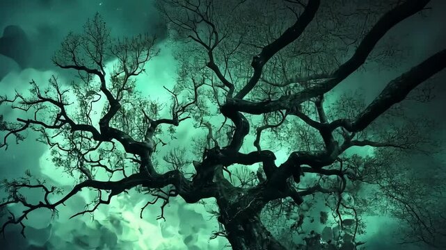 Mysterious comic-style background in dark green and black featuring eerie mist and shadowy lines, creating a spooky and atmospheric effect.