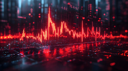 Red Stock Market Graph Digital Display on a futuristic digital background.