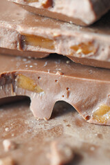 Chocolate bark with fruit pieces prepared in a kitchen setting