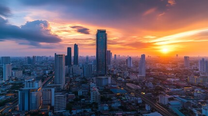 Fototapeta premium City sunset skyline photography urban environment aerial view vibrant colors modern architecture