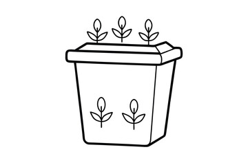 Simple Line Drawing of Plants Growing in a Pot