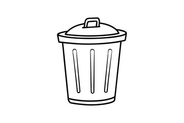 Line Art Drawing of a Covered Trash Can Icon