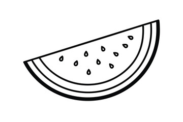 Summer Watermelon Slice Black and White Line Art Illustration