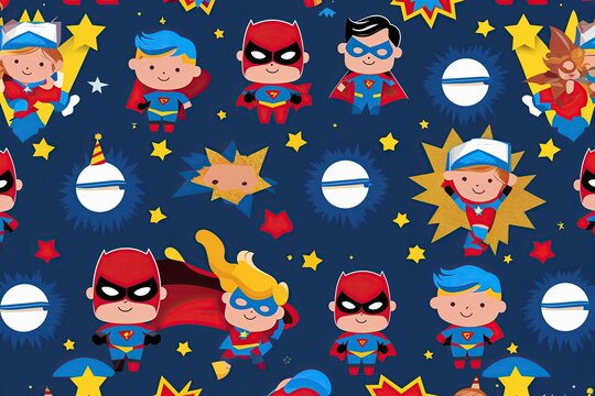 Superhero Birthday Party Seamless Pattern Background Design for Decoration - Powered by Adobe