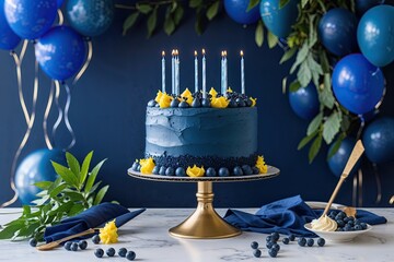 Joyful Navy Blue Birthday Cake for Memorable Celebrations